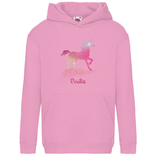 Kids Basic Bio Hoodie Einhorn personalisiert mit Wunschname Geschenk Geburtstag