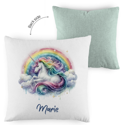 Kopfkissen Einhorn personalisiert mit Wunschname 40x40 cm mit Füllung zweifarbig