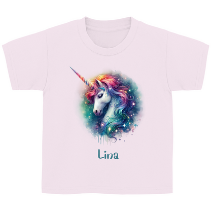 Kinder Basic T-Shirt Einhorn personalisiert mit Wunschname Geschenk Geburtstag