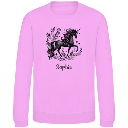 Kinder Sweatshirt Einhorn personalisiert mit Wunschname Geschenk Geburtstag