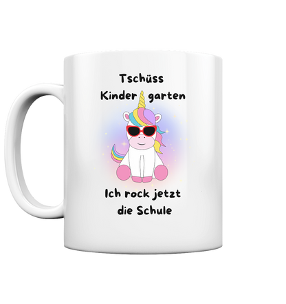 Tasse Schulanfang 2024 Einhorn rockt die Schule Mädchen Tasse weiß