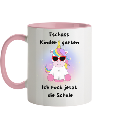 Tasse Schulanfang 2024 Einhorn rockt die Schule Mädchen Tasse zweifarbig