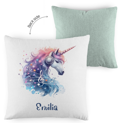 Kopfkissen Einhorn personalisiert mit Wunschname 40x40 cm mit Füllung zweifarbig