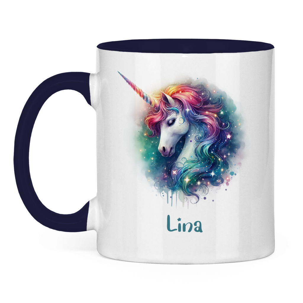Tasse zweifarbig Einhorn personalisiert mit Wunschname Geschenk Geburtstag