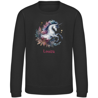 Kinder Sweatshirt Einhorn personalisiert mit Wunschname Geschenk Geburtstag