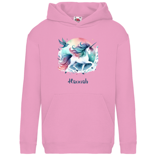 Kids Basic Bio Hoodie Einhorn personalisiert mit Wunschname Geschenk Geburtstag