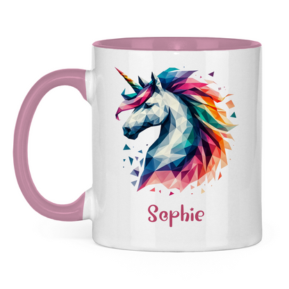 Tasse zweifarbig Einhorn personalisiert mit Wunschname Geschenk Geburtstag