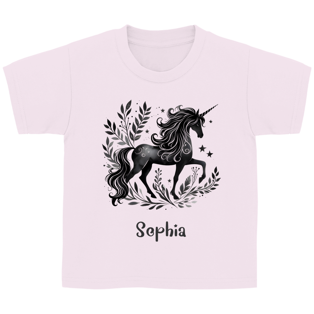 Kinder Basic T-Shirt Einhorn personalisiert mit Wunschname Geschenk Geburtstag