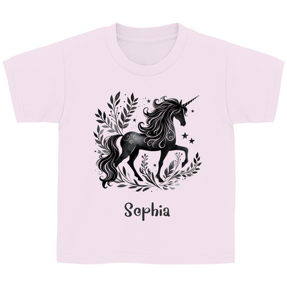 Kinder Basic T-Shirt Einhorn personalisiert mit Wunschname Geschenk Geburtstag