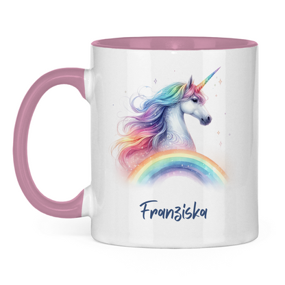Tasse zweifarbig Einhorn personalisiert mit Wunschname Geschenk Geburtstag
