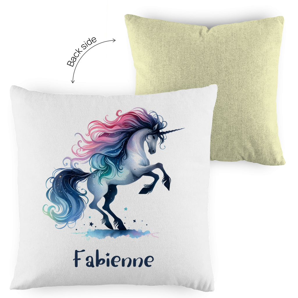 Kopfkissen Einhorn personalisiert mit Wunschname 40x40 cm mit Füllung zweifarbig