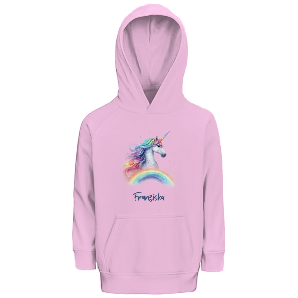 Kinder Premium Bio Hoodie Einhorn personalisiert mit Wunschname Geschenk