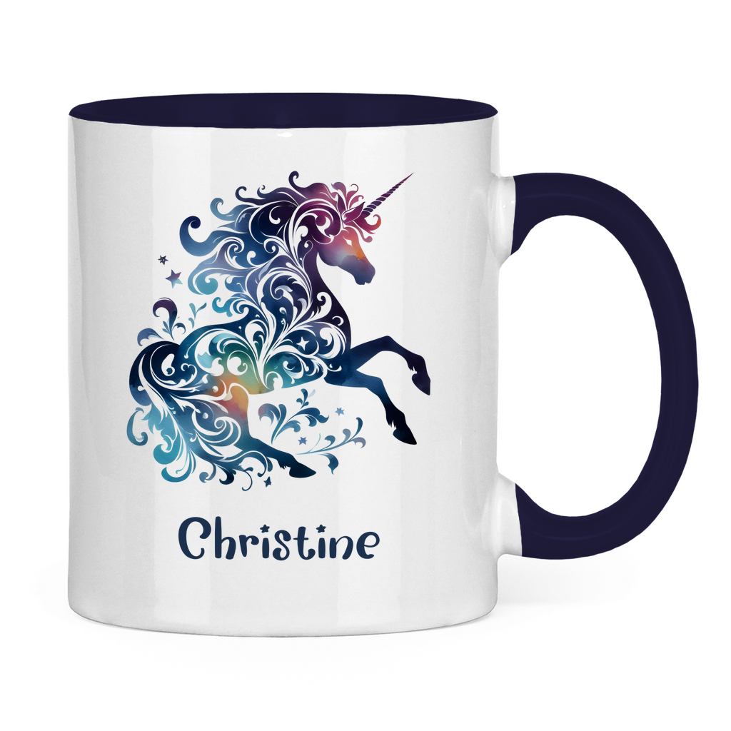 Tasse zweifarbig Einhorn personalisiert mit Wunschname Geschenk Geburtstag