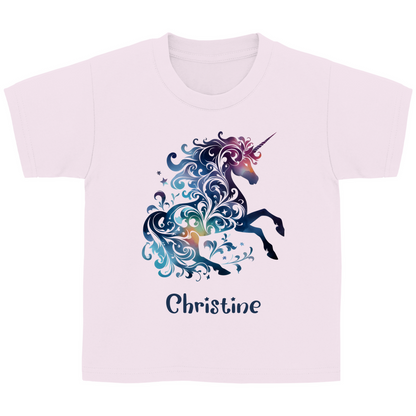 Kinder Basic T-Shirt Einhorn personalisiert mit Wunschname Geschenk Geburtstag