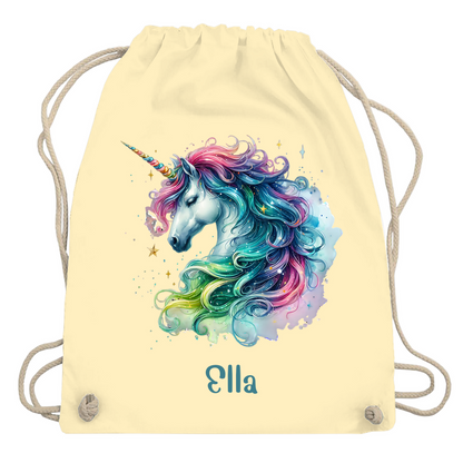Turnbeutel Einhorn personalisiert mit Wunschname Geschenk Geburtstag