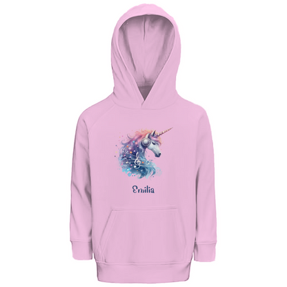 Kinder Premium Bio Hoodie Einhorn personalisiert mit Wunschname Geschenk