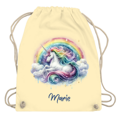 Turnbeutel Einhorn personalisiert mit Wunschname Geschenk Geburtstag