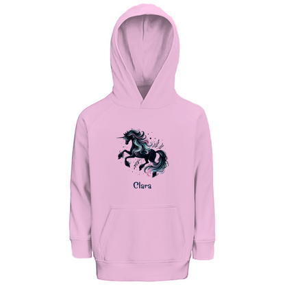 Kinder Premium Bio Hoodie Einhorn personalisiert mit Wunschname Geschenk