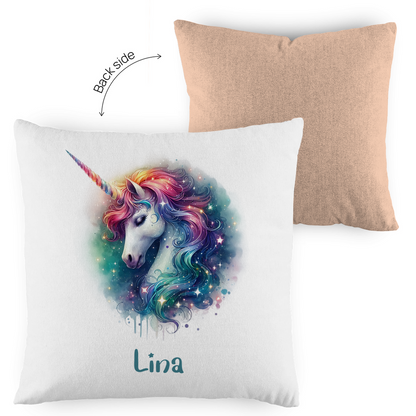 Kopfkissen Einhorn personalisiert mit Wunschname 40x40 cm mit Füllung zweifarbig