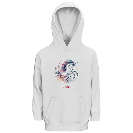 Kinder Premium Bio Hoodie Einhorn personalisiert mit Wunschname Geschenk