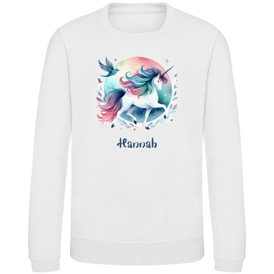 Kinder Sweatshirt Einhorn personalisiert mit Wunschname Geschenk Geburtstag
