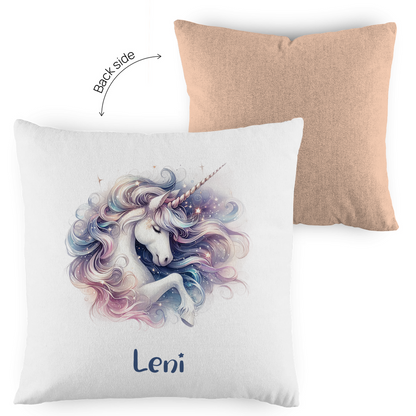 Kopfkissen Einhorn personalisiert mit Wunschname 40x40 cm mit Füllung zweifarbig