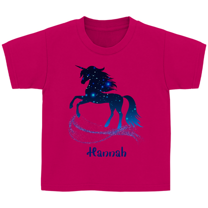 Kinder Basic T-Shirt Einhorn personalisiert mit Wunschname Geschenk Geburtstag