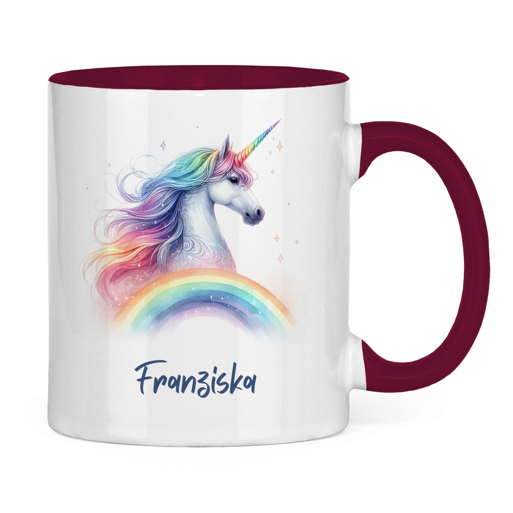 Tasse zweifarbig Einhorn personalisiert mit Wunschname Geschenk Geburtstag