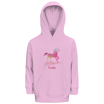 Kinder Premium Bio Hoodie Einhorn personalisiert mit Wunschname Geschenk