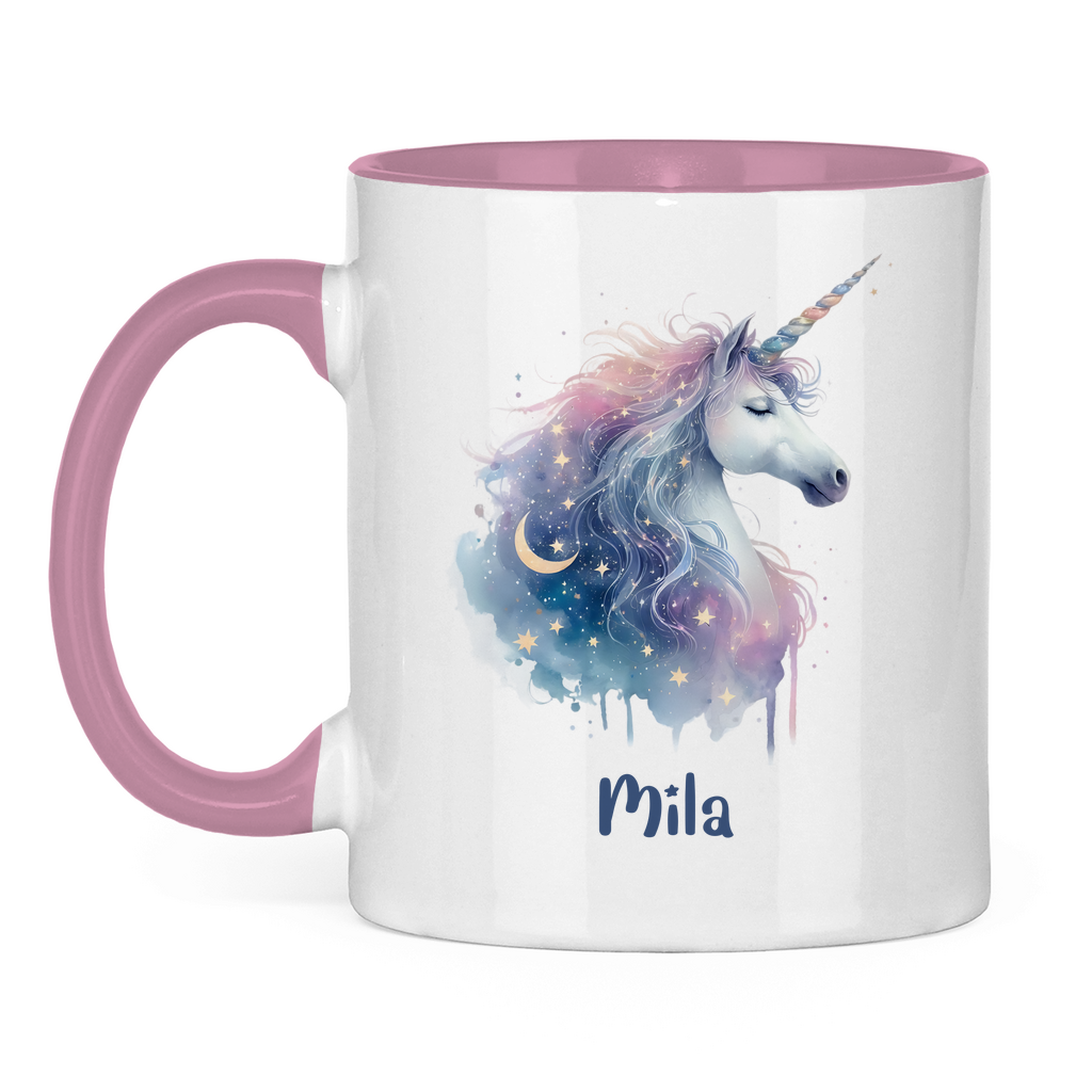 Tasse zweifarbig Einhorn personalisiert mit Wunschname Geschenk Geburtstag