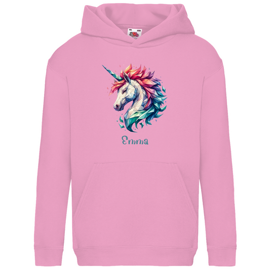 Kids Basic Bio Hoodie Einhorn personalisiert mit Wunschname Geschenk Geburtstag