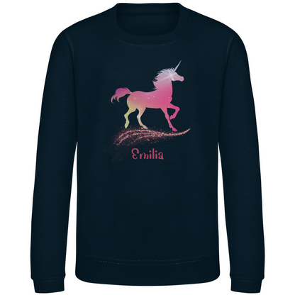 Kinder Sweatshirt Einhorn personalisiert mit Wunschname Geschenk Geburtstag