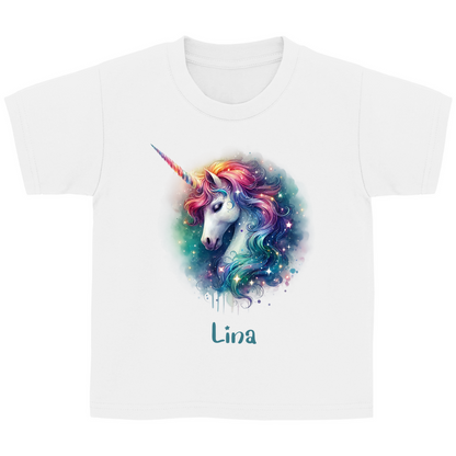 Kinder Basic T-Shirt Einhorn personalisiert mit Wunschname Geschenk Geburtstag