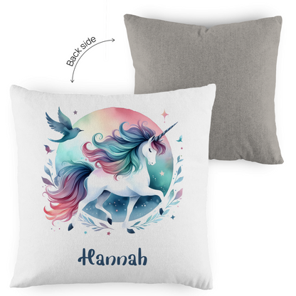 Kopfkissen Einhorn personalisiert mit Wunschname 40x40 cm mit Füllung zweifarbig