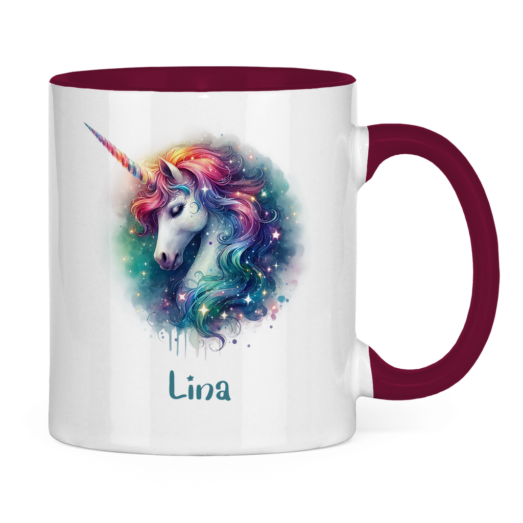 Tasse zweifarbig Einhorn personalisiert mit Wunschname Geschenk Geburtstag