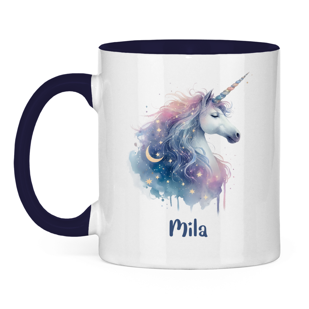 Tasse zweifarbig Einhorn personalisiert mit Wunschname Geschenk Geburtstag
