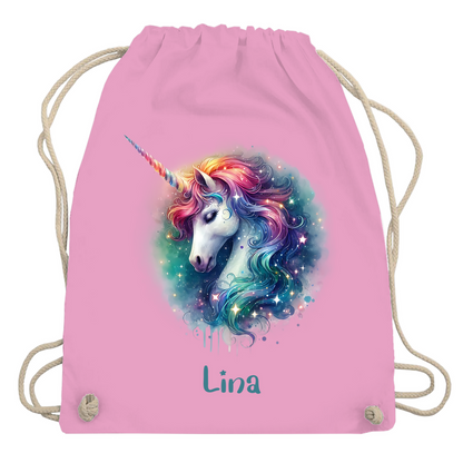 Turnbeutel Einhorn personalisiert mit Wunschname Geschenk Geburtstag