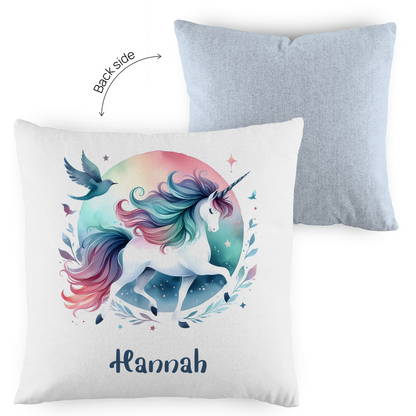 Kopfkissen Einhorn personalisiert mit Wunschname 40x40 cm mit Füllung zweifarbig