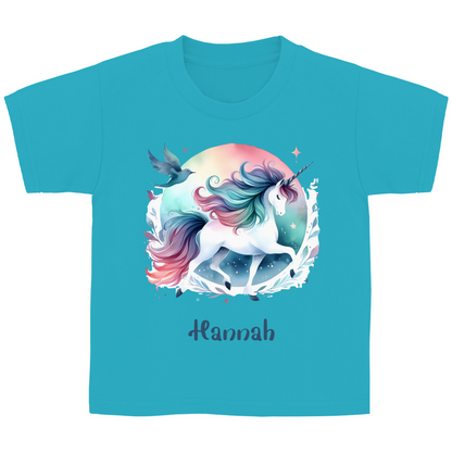 Kinder Basic T-Shirt Einhorn personalisiert mit Wunschname Geschenk Geburtstag