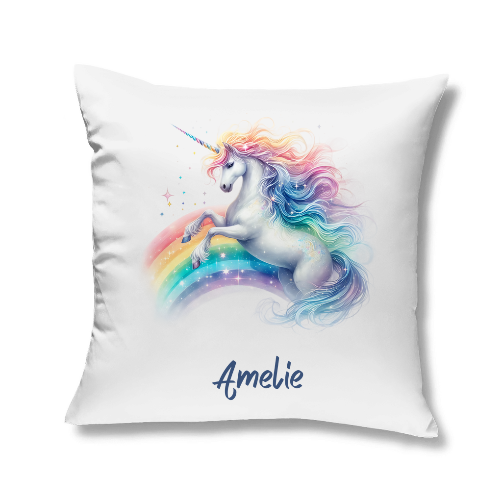 Kopfkissen  Einhorn personalisiert mit Wunschname 40x40 cm mit Füllung weiss