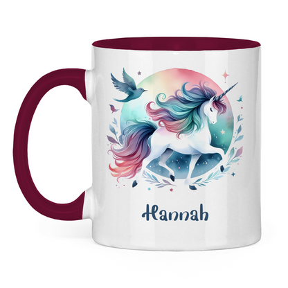 Tasse zweifarbig Einhorn personalisiert mit Wunschname Geschenk Geburtstag