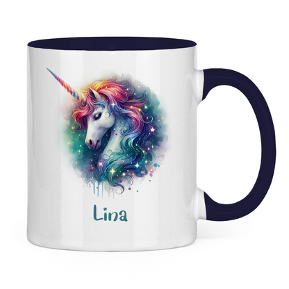 Tasse zweifarbig Einhorn personalisiert mit Wunschname Geschenk Geburtstag