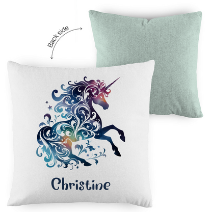 Kopfkissen Einhorn personalisiert mit Wunschname 40x40 cm mit Füllung zweifarbig