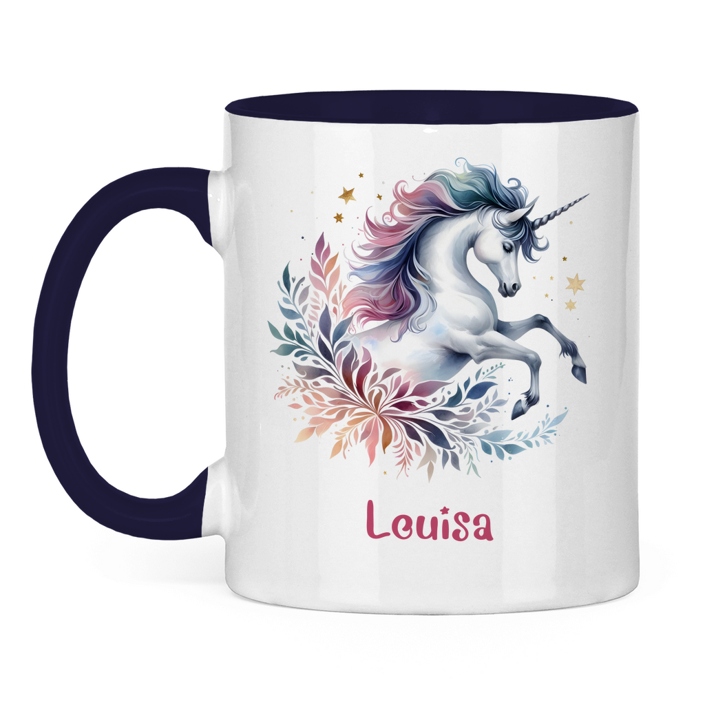 Tasse zweifarbig Einhorn personalisiert mit Wunschname Geschenk Geburtstag