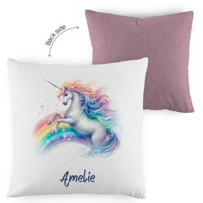 Kopfkissen Einhorn personalisiert mit Wunschname 40x40 cm mit Füllung zweifarbig