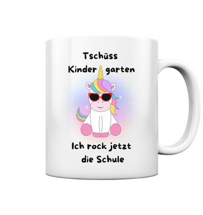 Tasse Schulanfang 2024 Einhorn rockt die Schule Mädchen Tasse weiß