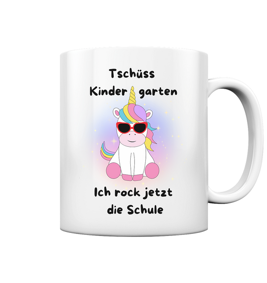 Tasse Schulanfang 2024 Einhorn rockt die Schule Mädchen Tasse weiß