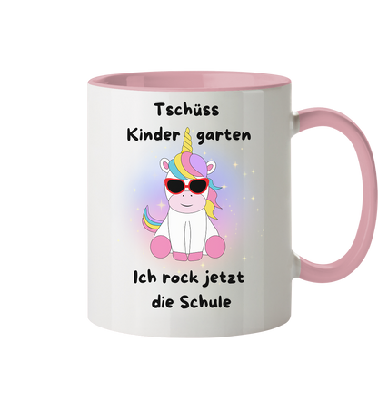 Tasse Schulanfang 2024 Einhorn rockt die Schule Mädchen Tasse zweifarbig