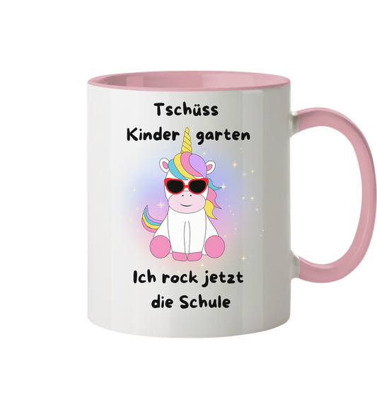 Tasse Schulanfang 2024 Einhorn rockt die Schule Mädchen Tasse zweifarbig