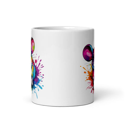 Maus im Farbexplosion Stil auf weißer Tasse (320 ml)